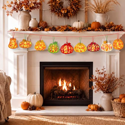 Renbuzhu 48PCS Fall Crafts Bulk: Pumpkin Paper Suncatchers DIY Kit for Autumn Thanksgiving Activities Decorations, Window Stained Glass Effect Art Supplies - style: pumpkin