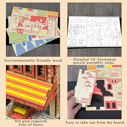 Log Cabin 3D Wooden House Puzzle,DIY Mini Building Model Kit，006 - color: 006