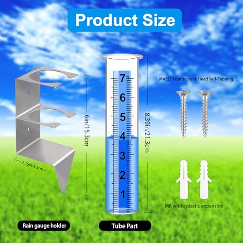 Rain Gauge Outdoor, 7" Capacity Large Rain Gauge Outdoors (Silver) - color: silver