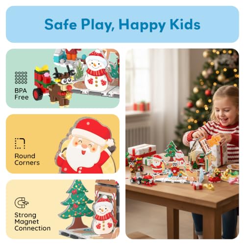 PicassoTiles Magnetic Tiles Building Brick Block Advent Calendar Christmas Theme Set Gingerbread House Holiday Toy Piece Surprise Countdown Magnet Tile STEM Learning Educational Gift for Kids PTA50 - color: Christmas Theme