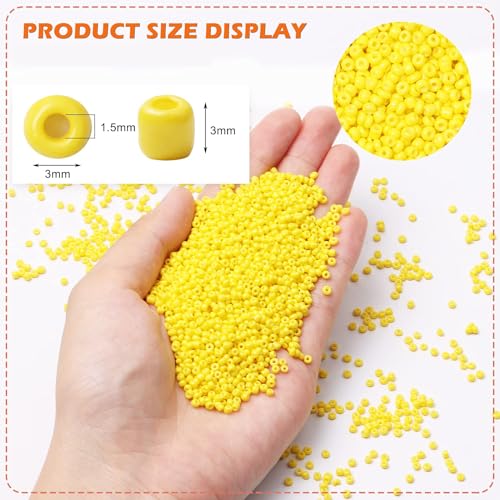 5000pcs Yellow Glass Seed Beads Bulk -Small Pony Bead, Waist Spacer Beads for Bracelet, Necklace Jewelry Making, DIY Craft Projects(3mm 8/0) - color: Lemon Yellow, size: 3mm