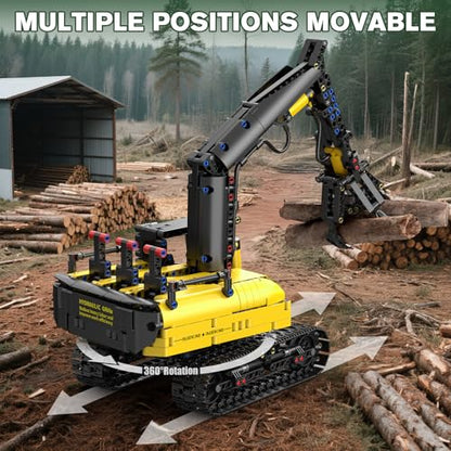 Mould King Crawler Hydraulic Wood Grabber Building Sets, 17077 Engineering Excavator Model Kit, Air Pumps Construction Set, MOC Cool Birthday for Adults/Teens (866Pcs) - style: Engineering 17077