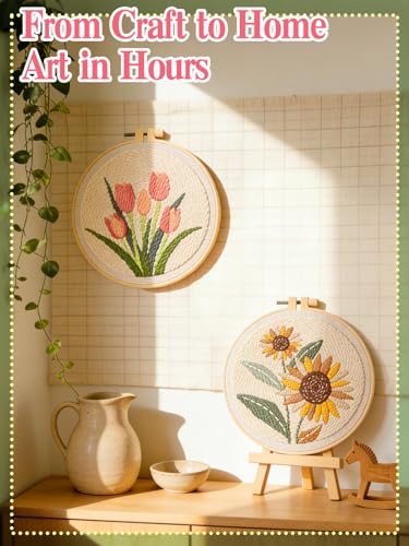 Punch Needle Kit Adults Beginner, Step-by-Step Guide & Video - color: Pink Tulip