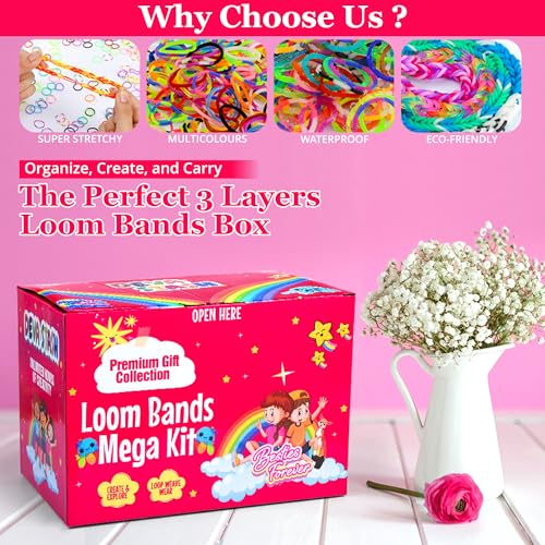15200+ Rubber Band Bracelet Kit, 25 Colours Loom Bracelet kit - Rubberband Bracelet making kit Includes Clips, Charms, Beads - Rubber Bands for Bracelets, Ideal Gift for Birthday, Halloween, Xmas - color: 25colors 15200+