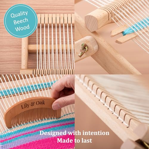 Lily & Oak Weaving Loom for Adults & Kids - Weaving Loom Kit | Beginner-Friendly Table Loom & Lap Loom with Yarn, Tools & Instructions | Wooden Loom for Multicraft Projects (15.8 x 11.8 inches) - size: Small