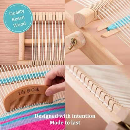 Lily & Oak Weaving Loom for Adults & Kids - Weaving Loom Kit | Beginner-Friendly Table Loom & Lap Loom with Yarn, Tools & Instructions | Wooden Loom for Multicraft Projects (15.8 x 11.8 inches) - size: Small