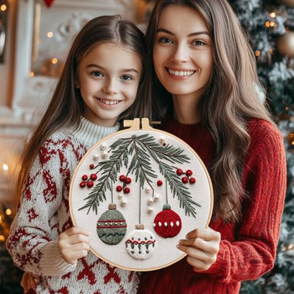 Santune Christmas Embroidery kit,Fall Needlepoint Cross Stitch Kits for Beginners Adult,Needle Point Sets,4 Embroidery,2 Hoops,Christmas Ornaments - color: Christmas x4