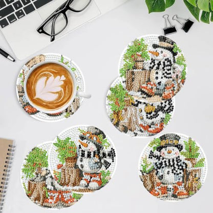 XUCNWL 8 PCS Christmas Diamond Art Coasters Kit, Scarf Snowman, 4X4 Inch - color: Christmas-1