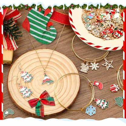 SANNIX 350Pcs Christmas Charms for Jewelry Making, Gold Enamel Xmas Charms - color: Christmas Color