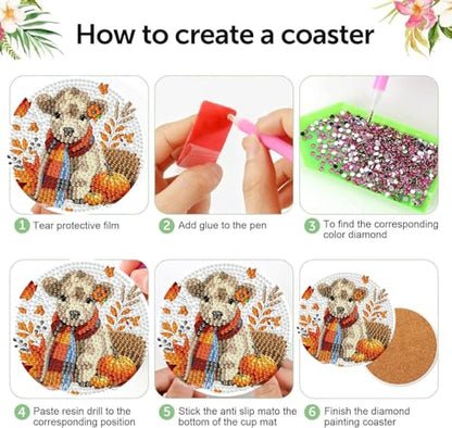 mrpwnle 8 Pcs Diamond Art Coasters Kits DIY Cow Diamond Painting Coasters - color: Fall Cow