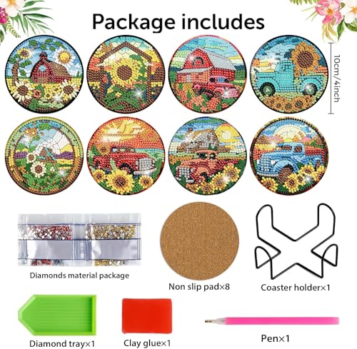 8 Pcs Fall Diamond Art Coasters Kits for Adults Diamond Coasters 4x4in - color: Fall Coasters, size: 8 Pcs 4x4in