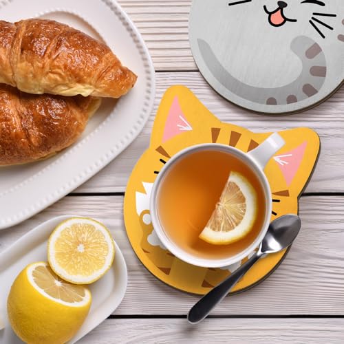 Patelai 24 Pcs Cat Coasters Craft Set Wooden DIY Coasters Painting Kit with Markers Unfinished Cat Slices Make Your Own Wood Ornament Gift for Adults Handmade Holiday Decor Supplies - style: Cat