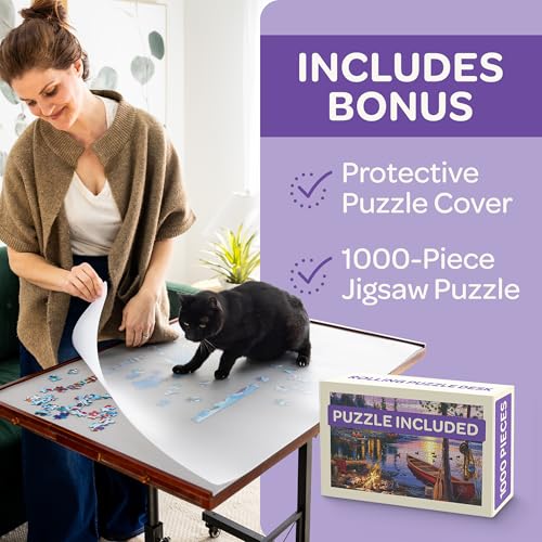 JoyBerri Jigsaw Puzzle Table with Drawers – Adjustable Height, All Ages - style: Gray