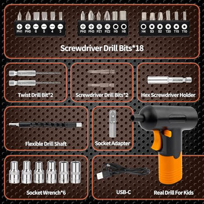 Kids Tool Set, Kids Tool Box, Small Drill, 32pcs Real Toolbox for Child, Drill Set with Charger & Portable Case, Educational DIY Toys for Boys & Girls