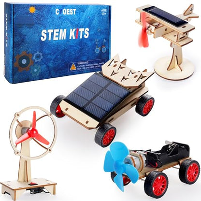 STEM 4 Set Building Kit, Solar Toys for Boys 8-13, DIY Science Kit for Kids