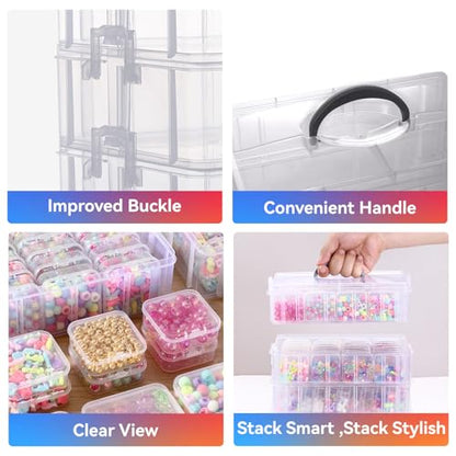 VTG Bead Organizer Box, 56 Pcs Small Plastic Containers with Lids and 3-Tier Stackable Storage Box, Clear Organizers for Jewelry Toys Craft Storage - style: 3 tier coffret