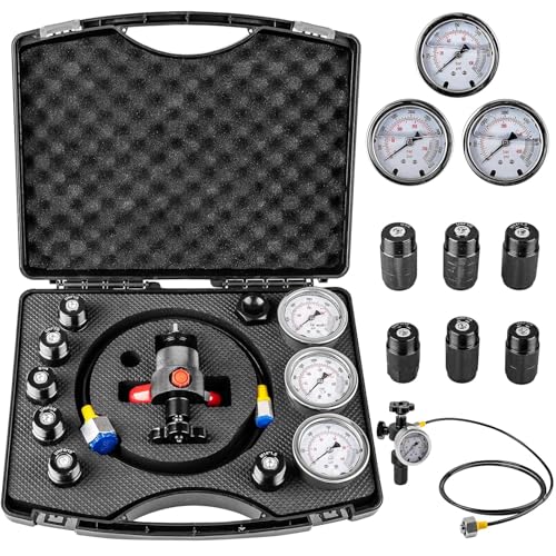 Hydraulic Nitrogen Accumulator Charging Kit, Nitrogen Fill Kit Hydraulic Pressure Test Kit with 3 Gauges 1500/4500/6000 psi, 7 Adapters, Gas Hose & Main Valve Body Gas Charging Tool for Excavators - size: 3 Gauge Accumulator Charging Kit