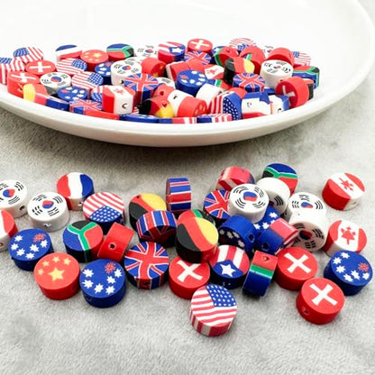 Flag Handmade Polymer Clay Beads, 100pcs Polymer Clay Spacer Beads for Women Jewelry Making DIY Charms Bracelet Necklace Hair Clip Accessories Handmade Craft - color: flag