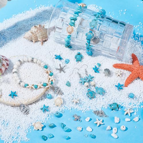 SUNNYCLUE 1 Box 217Pcs Turtle Beads Starfish Beads Boho Sea Turtle Starfish Shell Charm Bulk Summer Hawaii Ocean Charms Turquoise Loose Spacers for Jewelry Making Kits DIY Craft Supplies - color: Boho Styles Beads Kit-5