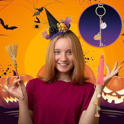 VioraWhite 213 Pcs Halloween Theme Lip Gloss Keychain Making Kit 100 Pink Enamel Charms 32.81 ft Gold Chains for DIY Crafts Women - style: Halloween Theme