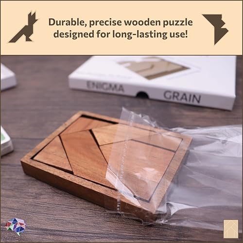 Enigma Grain Wooden Tangram Brain Puzzles for Adults | 7 Piece Challenging Wooden Brain Teasers Puzzle | 50+ Puzzles Inside | Great to Do with Others