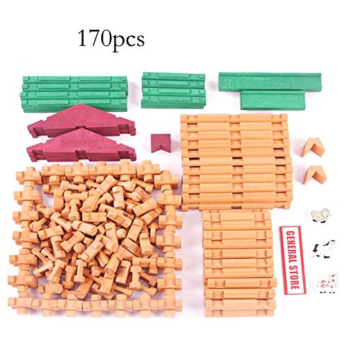 Wondertoys 170 Pieces Wood Logs Set Ages 3+, Classic Building Log Toys for Boy, Creative Construction Engineering Educational Gifts - style: 170 PCS