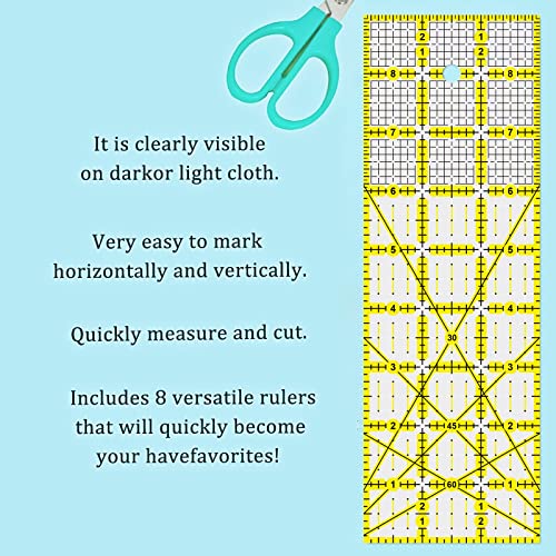 Quilting Rulers, 7 Piece Acrylic Ruler, Fabric Cutting Ruler (12.5"X12.5", 9.5"X9.5", 6"X6", 4.5"X4.5",12"x6.5",9"x3",12"x2"), Sewing & Quilting Templates
