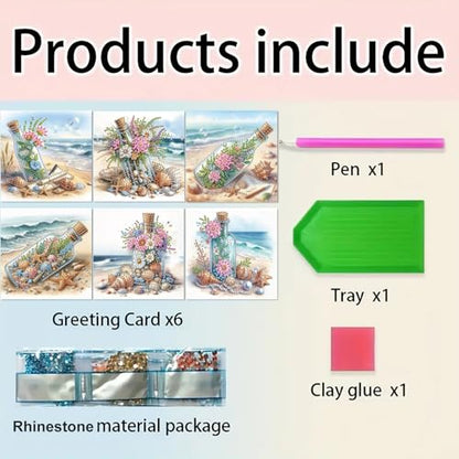 DDGYP 6 PCS,DIY Diamond Art Greeting Cards Kit with Envelopes, 5.9x11.81 in - color: Sky blue