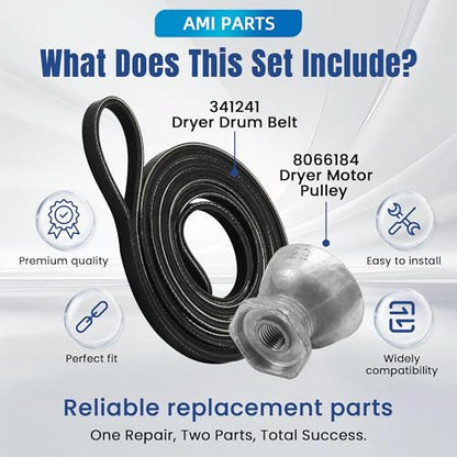 8066184 Dryer Motor Pulley & 341241 Dryer Drum Belt