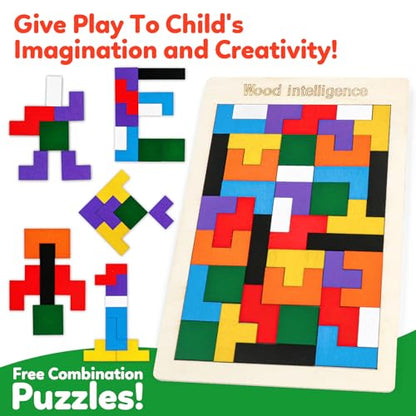 Wooden Puzzles,Geometric Shape Logic Hexagon Puzzle Toys Brain Teasers STEM Montessori Educatioanl IQ Board Games Easter Basket Stuffers Gift for Kids Boys Girls Ages 3+ (4 Pack) - style: Puzzle set-4pcs