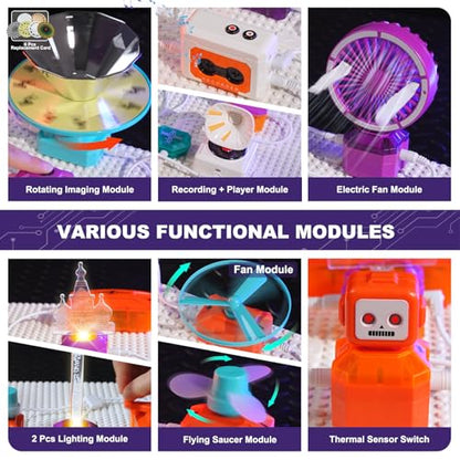 VATOS Science Circuit for Kids Ages 6-12, 68PCS Electronics Building Kit with 450+ STEM Projects, Rotational Imaging, Sound Recording & Playback, Dual Power STEM Educational Toys for Boys Girls