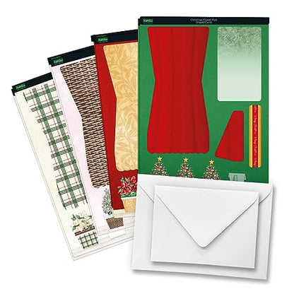 Katy Sue Christmas Flower Pots Card Making Kit. Contains 8 x 300 GSM Cards, Envelopes, 3D Die-Cut Decoupage, Paper Bows, Sticky Foam Pads & 2 Sheets of Christmas Sentiment Banners