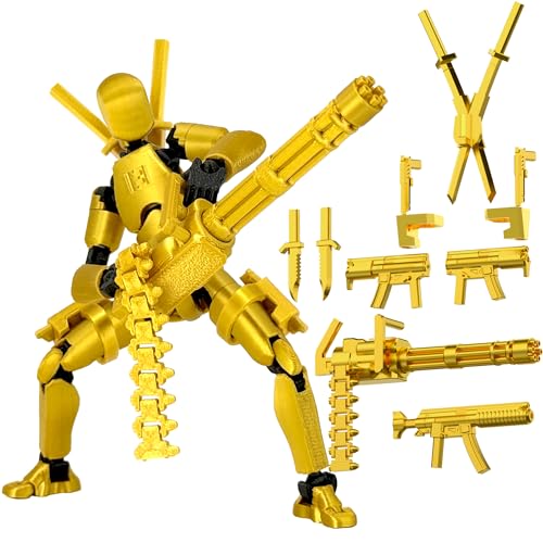 Gatling Gun Titan 13 Action Figure Set【Assembled】, Robot T Action Figure 3D Printed Dummy 13 Action Fidget Toys Figure Articulated, Lucky 13 for Collectors Desktop Decorations (Golden-Black) - color: Golden-black