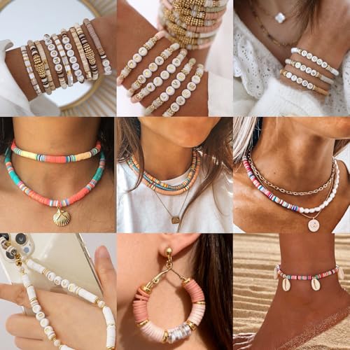Sunlode Clay Beads Bracelet Making Kit, 3 Boxes 15,000PCS Boho Color with Letter Beads, Charms and Elastic Strings, DIY Jewelry Set for Friendship Bracelets Crafts Gift - style: Boho Chic
