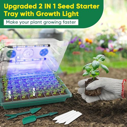 BlumWay Seed Starter Tray with Grow Light, Humidity Dome, 3 Pack 120 Cells - size: 3 Pack 120 Cells