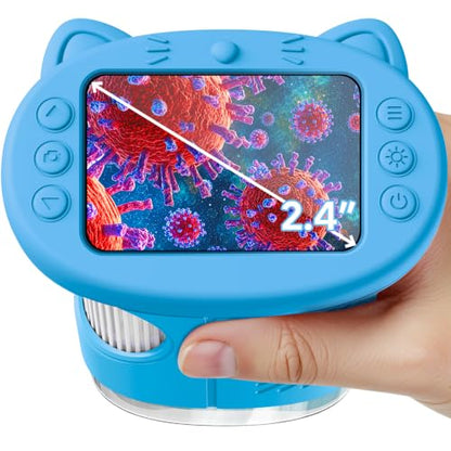 Microscope for Kids, 2.4 Inch Digital Microscope with 1000X Magnification, Handheld Camera Mini Pocket Magnifying Glass, Educational Birthday Gifts Toys for Ages 3+, Blue - color: Blue