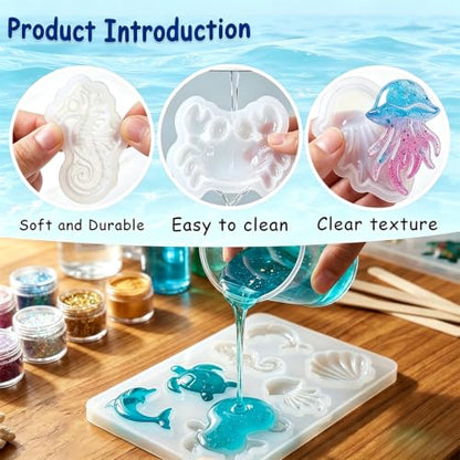 8Pcs Ocean Epoxy Resin Silicone Molds for Casting Keychain Pendant - color: Ocean Animal Resin Mold