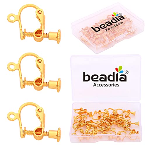 BEADIA 18K Gold Plated Screw Earring Clips 13x15mm 20pcs for Jewelry Making Findings - size: Clips 4# 13x15mm
