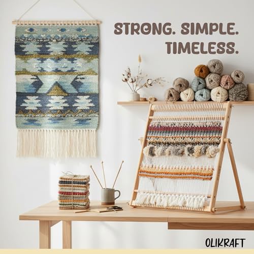 Olikraft Wooden Weaving Loom, Adjustable Stand (Large, Natural Beech) - color: Natural Beech, size: Large