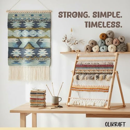 Olikraft Wooden Weaving Loom, Adjustable Stand (Large, Natural Beech) - color: Natural Beech, size: Large