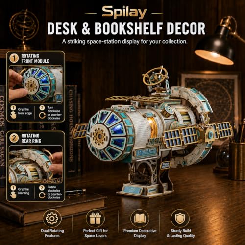 Spilay 3D Wooden Puzzle for Adults, Mechanical Wood Model Building Kit - color: Celestigon Station（white）