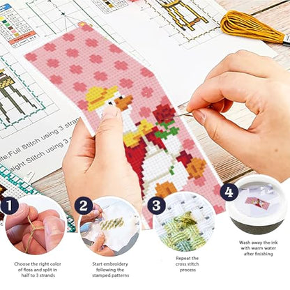 ACRNIGHEET 6PCS Cross Stitch Bookmark Kit for Beginner Cute Goose Stamped Cross Stitch Kits Needlepoint Kit for Adults DIY Tassel Embroidery Bookmark Kits with Instructions Craft Gift 8.5"x3" 11CT - style: Cute Goose Patterns