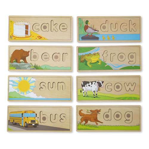 Melissa & Doug See & Spell Wooden Educational Toy with 8 Double-Sided Spelling Boards and 64 Letters Preschool Learning Activities, See & Spell Learning Toys for Kids Ages 4+ - size: 13.9 x 9.2 x 1.75, style: English