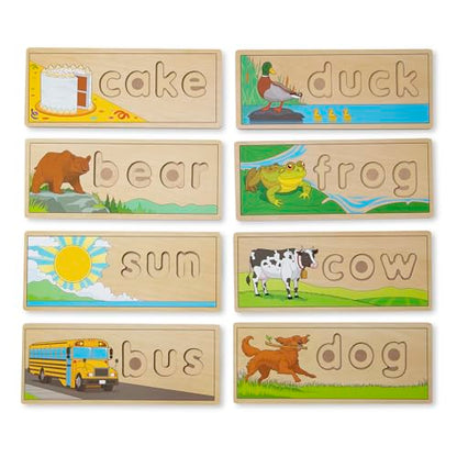 Melissa & Doug See & Spell Wooden Educational Toy with 8 Double-Sided Spelling Boards and 64 Letters Preschool Learning Activities, See & Spell Learning Toys for Kids Ages 4+ - size: 13.9 x 9.2 x 1.75, style: English