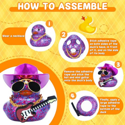 Jyeennar Purple Cowboy Rubber Ducks with Guitar, Hat, Glasses, Necklace - color: Purple with Guitar