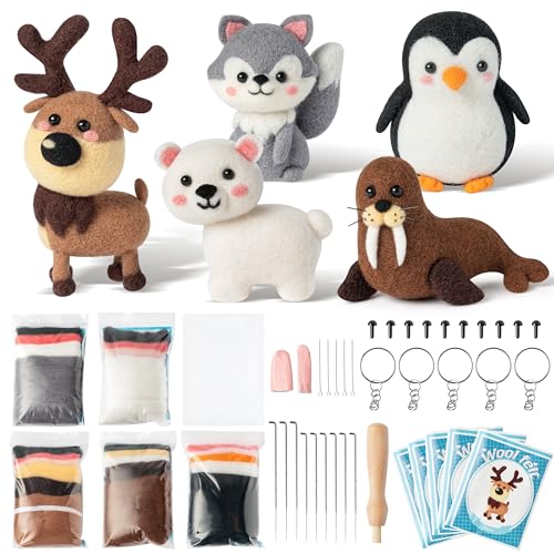 WATINC Needle Felting Kit - 5 Set Unique Different Cute Doll Wool Felt Needle Tools Foam Pad Instruction, DIY Home Decoration Craft Party Supplies for Art Work Starter Beginners (Polar Animal) - style: Polar Animal