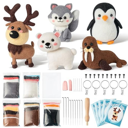 WATINC Needle Felting Kit - 5 Set Unique Different Cute Doll Wool Felt Needle Tools Foam Pad Instruction, DIY Home Decoration Craft Party Supplies for Art Work Starter Beginners (Polar Animal) - style: Polar Animal