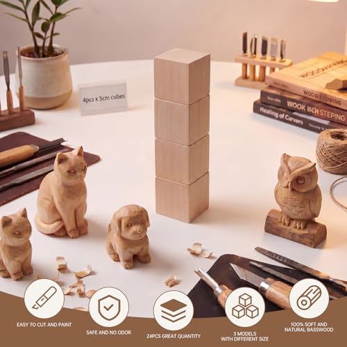Basswood Carving Blocks - 8 Pack 2 x 2 x 2 inch Whittling Bass Wood Blocks Wood Carving Kit for Beginners, Soft Woodworking Blanks for Whittling, Use for Home, Crafts, Arts, DIY Projects - size: 8 PACK 2 x 2 x 2 Inch