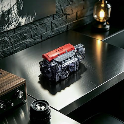 KMS JDM High Performance Engine Building Kit, K-Series Red Top 4-Cylinder Model with Linked Moving Pistons, Silver Metallic Finish, Mechanical Assembly Toy & Display Gift for Car Enthusiasts