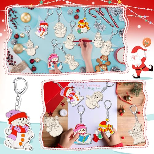 Trnayi 36 Pcs Unfinished Wood Keychain Color Your Own DIY Craft - style: Snowman